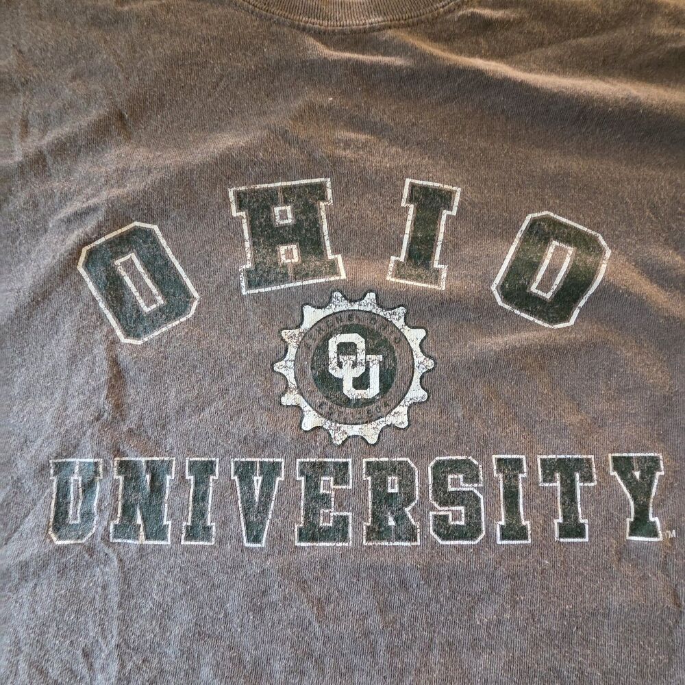 Vintage Ohio State University T-Shirt Mens L Gray Spell Out Buckeyes